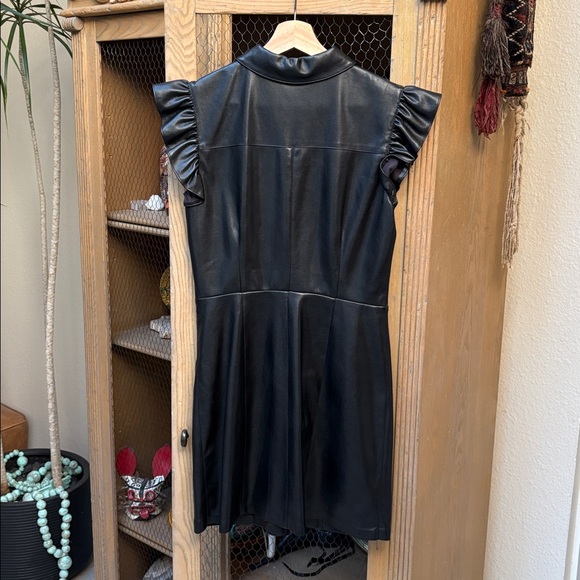 BB Dakota by Steve Madden Black Lima Faux Leather Ruffle Sleeve Shirt Dress - Picture 7 of 9